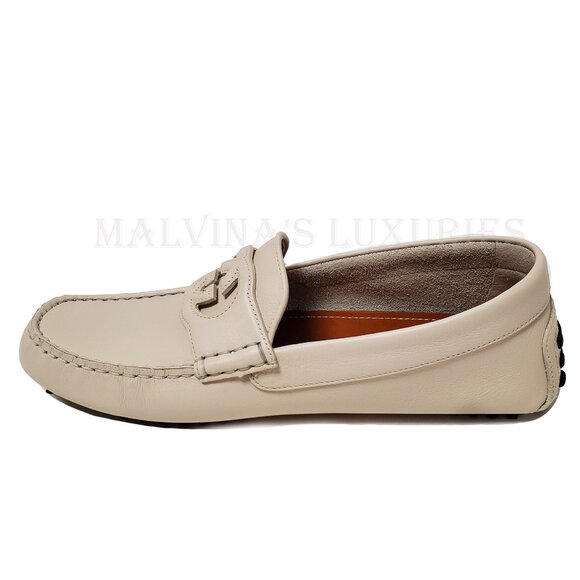 GUCCI SHOES MENS LOAFERS MOCCASINS G LOGO WHITE LEATHER sz 7.5G 8 - Picture 9 of 14